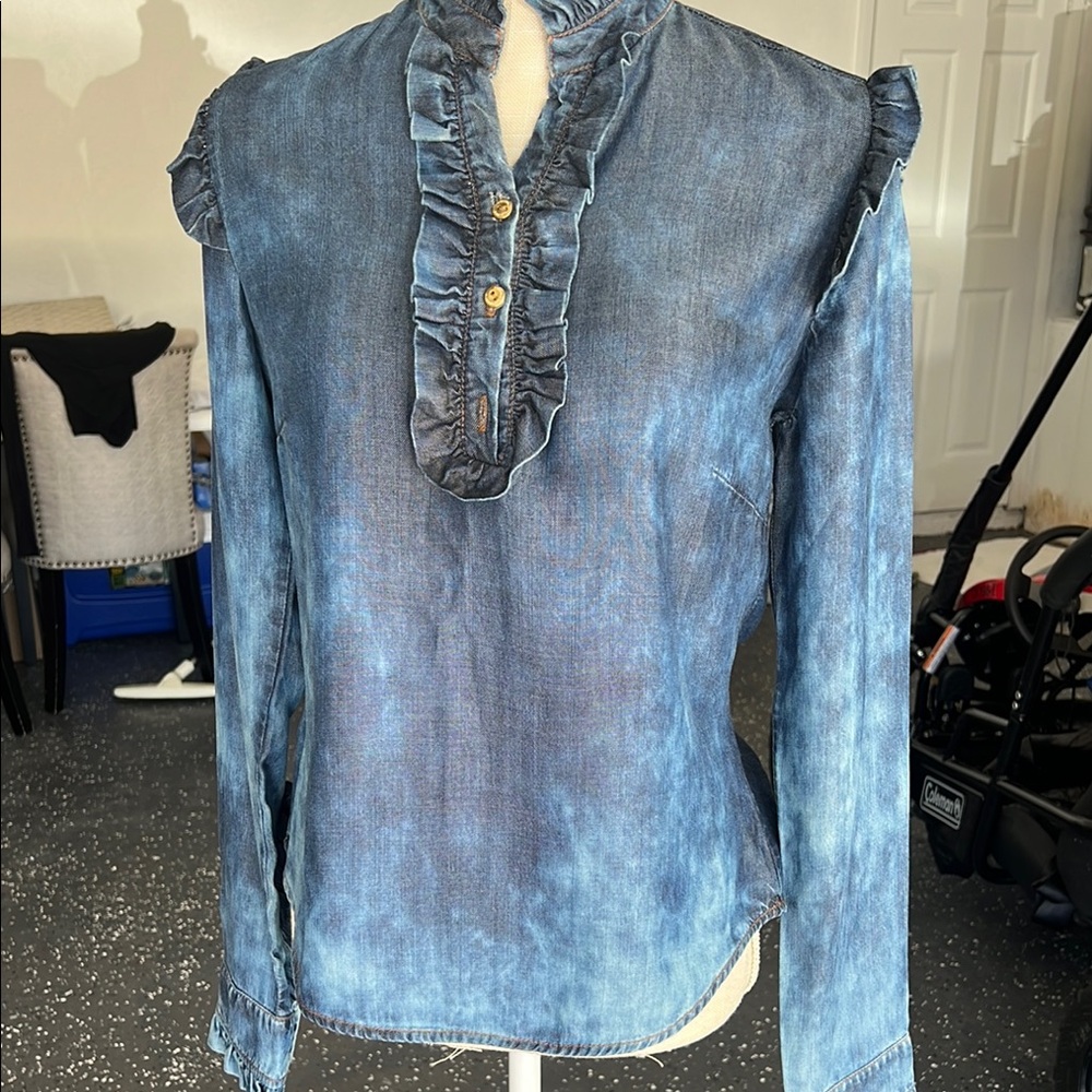 Denim Ruffle Blouse